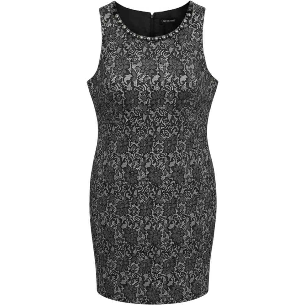 Lane Bryant Sleeveless Sheath Dress 20 Silver Floral Lace Beaded Neckline